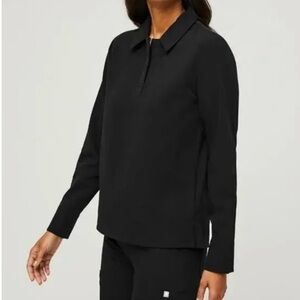 FIGS Nala Long Sleeve Scrub Polo Top in Black W21SW1056 Size XL